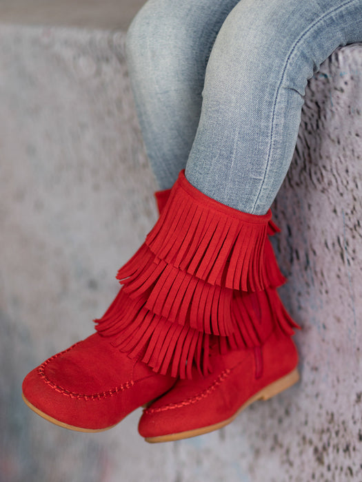 Mia Belle Girls Suede Tiered Fringe Boots By Liv and Mia