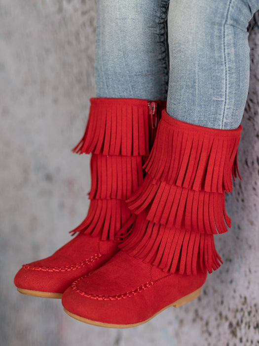 Mia Belle Girls Suede Tiered Fringe Boots By Liv and Mia