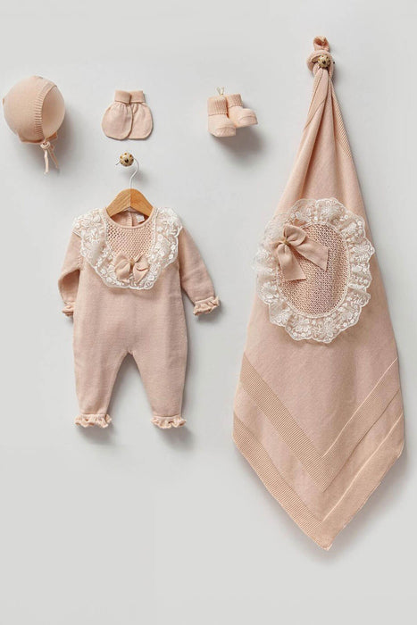 THA Dressing Nora Beige Newborn Knitwear Coming Home Set (5 pcs)