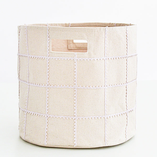 Makemake Organics Handmade Canvas Storage Basket Mesh Lace - Blush Oat