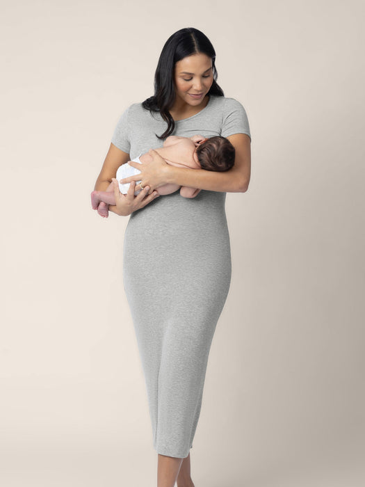 Kindred Bravely Olivia Ribbed Bamboo 2-in-1 Maternity & Nursing Dress | Grey Heather
