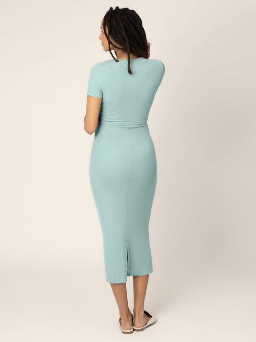 Kindred Bravely Olivia Ribbed Bamboo 2-in-1 Maternity & Nursing Dress | Dusty Blue Green