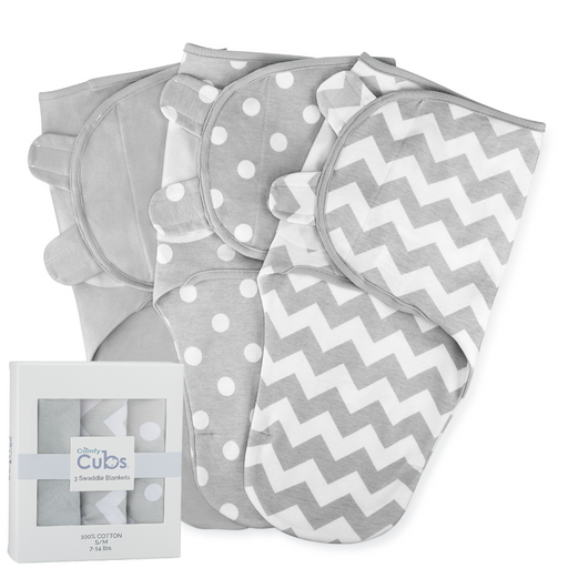 Comfy Cubs Baby Swaddle Blankets 3 Pack - Grey