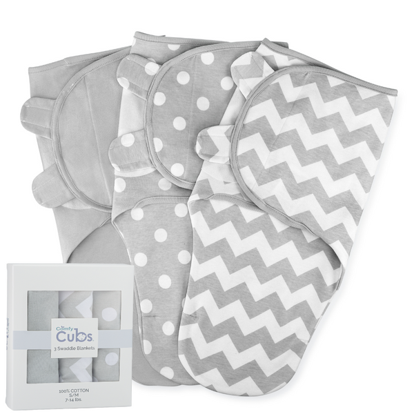 Comfy Cubs Baby Swaddle Blankets 3 Pack - Grey