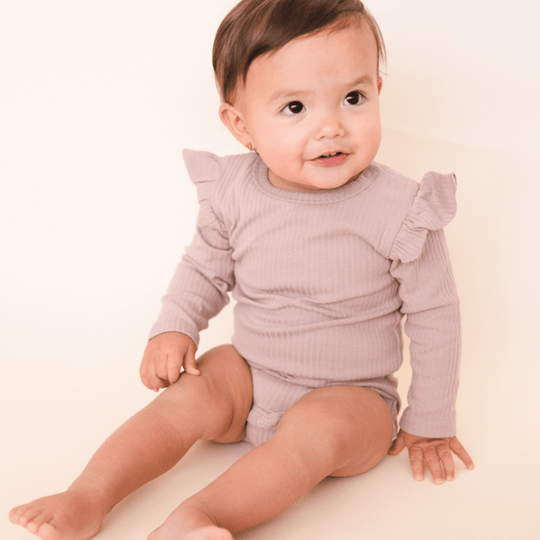 bug + bean kids Organic Ribbed Cotton Frill Bodysuit