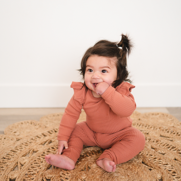 bug + bean kids Organic Ribbed Cotton Frill Bodysuit