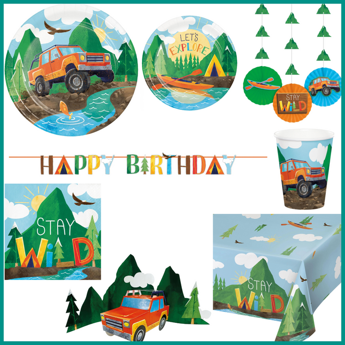 Party Decorations Outdoor Adventure Birthday Kit for 8 (46 Total Items)