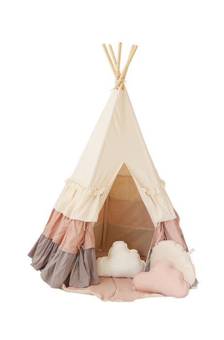 Moi Mili “Powder Frills” Teepee Tent with Frills and "Powder Pink" Shell Mat Set