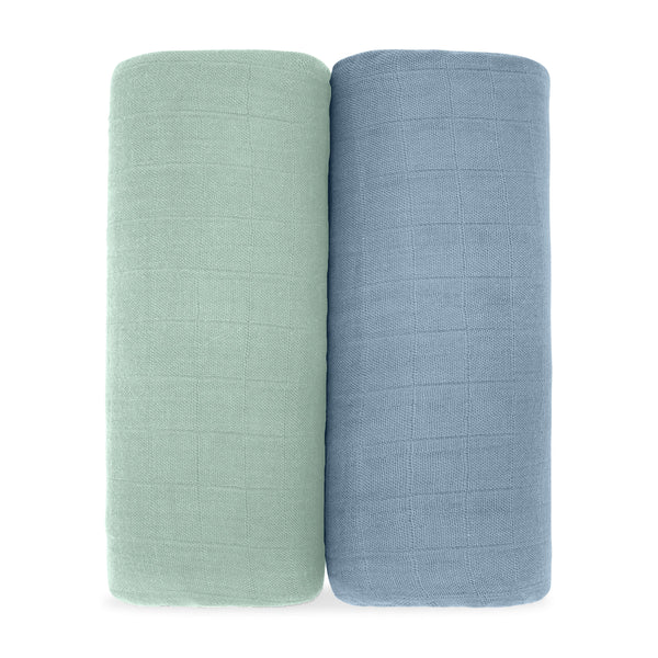 Comfy Cubs Muslin Swaddle Blanket, 2 Pack - Pacific Blue and Fern