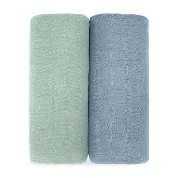 Comfy Cubs Muslin Swaddle Blanket, 2 Pack - Pacific Blue and Fern