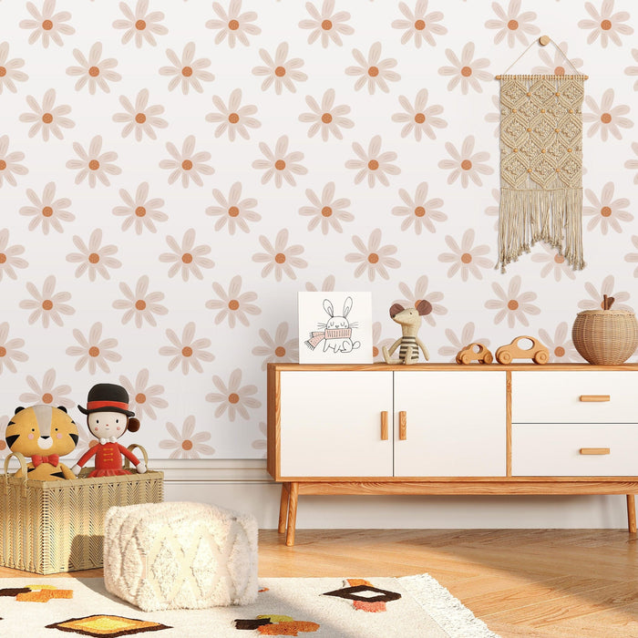 TeepeeJoy Daisy Wallpaper for Nursery and Kids Rooms - Peachy Daisies