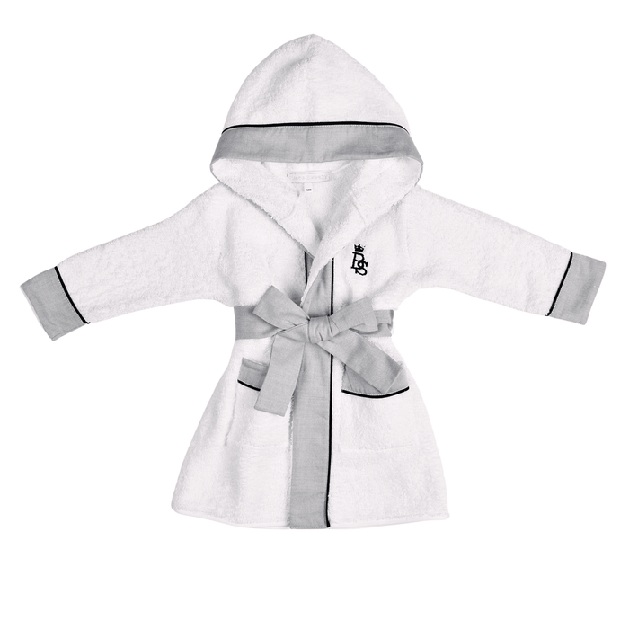 Bebe Sweeny PETIT MARIN | Boys White & Grey Cotton Bathrobe