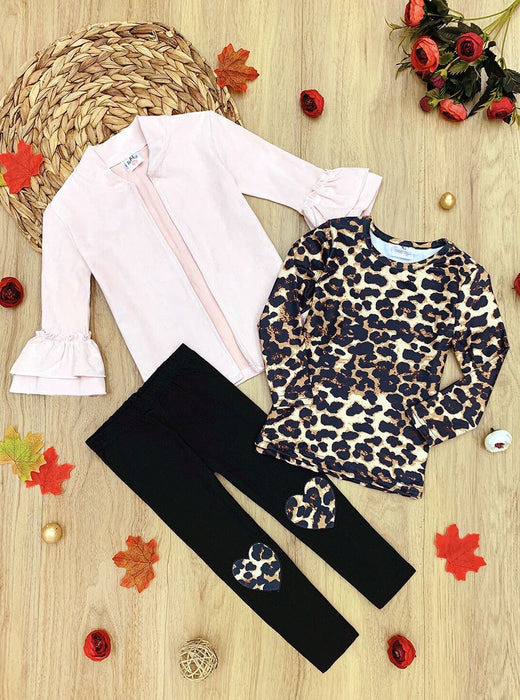 Mia Belle Girls Making Boss Moves Leopard Top, Leggings and Jacket Set