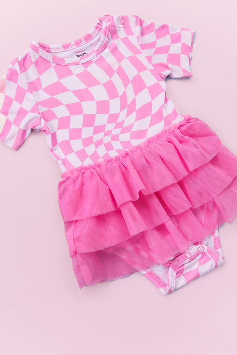 Dream Big Little Co Bubblegum Wavey Checkers Dream Tutu Bodysuit Dress