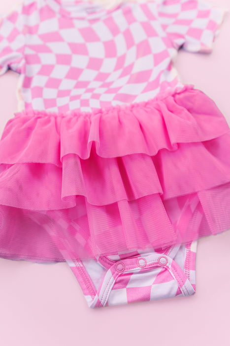 Dream Big Little Co Bubblegum Wavey Checkers Dream Tutu Bodysuit Dress