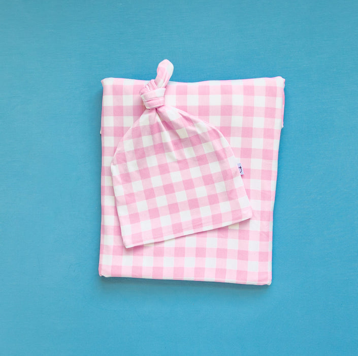 Dream Big Little Co TAFFY PINK GINGHAM DREAM SWADDLE & BEANIE