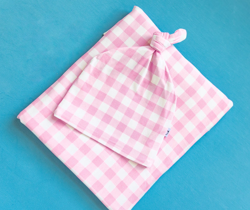 Dream Big Little Co TAFFY PINK GINGHAM DREAM SWADDLE & BEANIE