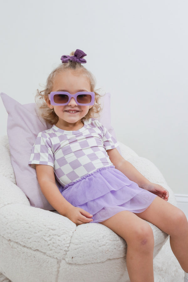 Dream Big Little Co PERIWINKLE CHECKS DREAM TUTU BODYSUIT DRESS