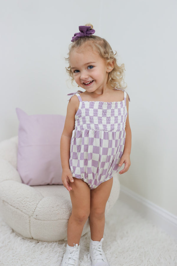 Dream Big Little Co Periwinkle Checks Dream Bubble Romper