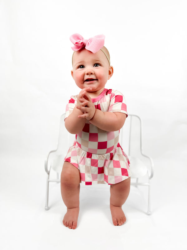 Dream Big Little Co DREAMY PINK CHECKERS DREAM BODYSUIT DRESS