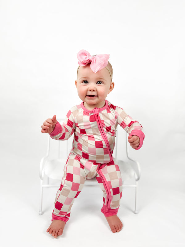 Dream Big Little Co DREAMY PINK CHECKERS DREAM ROMPER