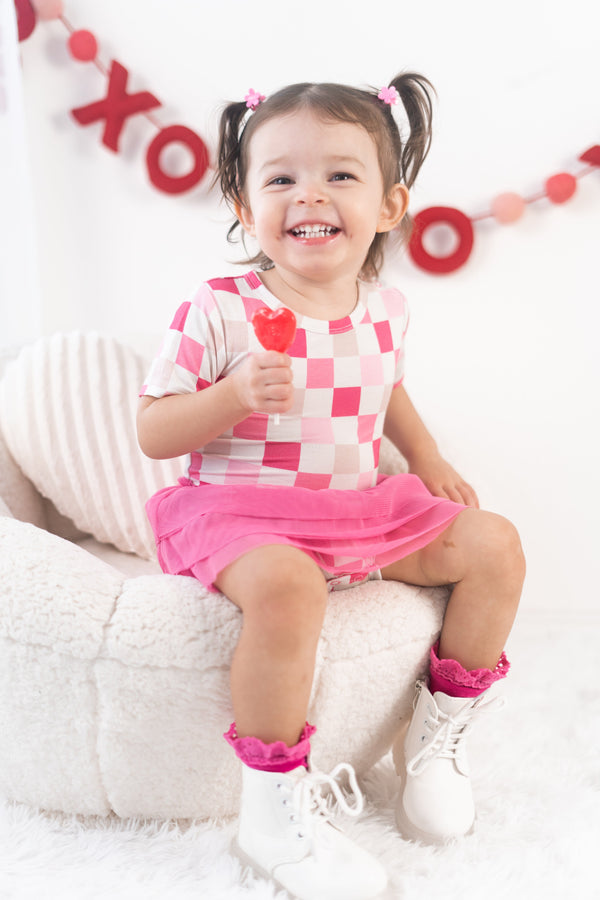 Dream Big Little Co DREAMY PINK CHECKERS DREAM TUTU BODYSUIT DRESS