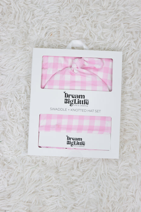 Dream Big Little Co TAFFY PINK GINGHAM DREAM SWADDLE & BEANIE