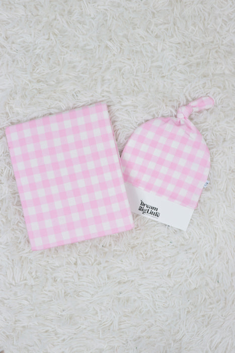 Dream Big Little Co TAFFY PINK GINGHAM DREAM SWADDLE & BEANIE