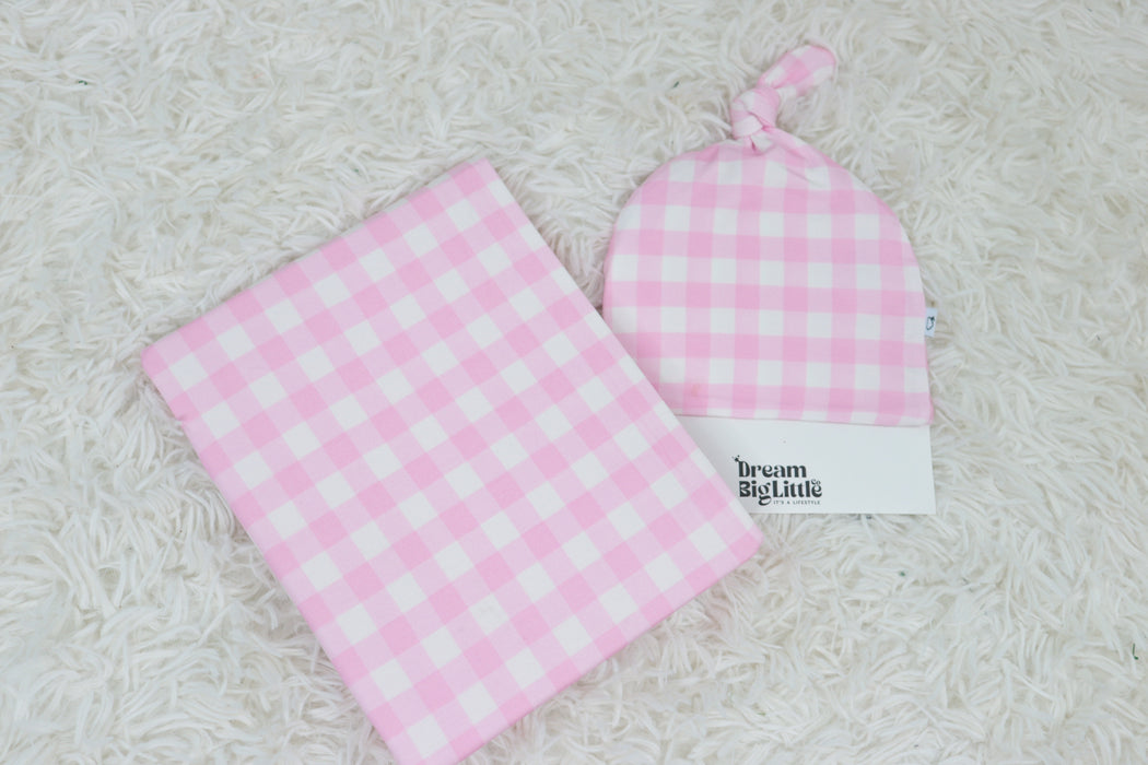 Dream Big Little Co TAFFY PINK GINGHAM DREAM SWADDLE & BEANIE