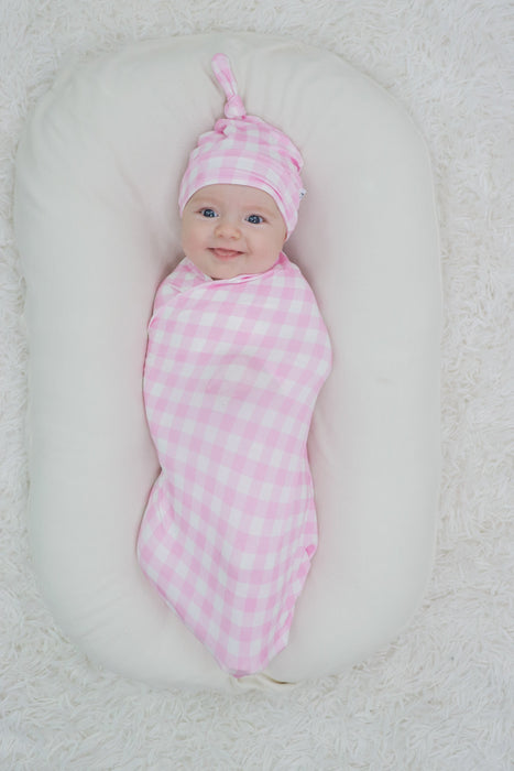 Dream Big Little Co TAFFY PINK GINGHAM DREAM SWADDLE & BEANIE