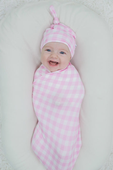 Dream Big Little Co TAFFY PINK GINGHAM DREAM SWADDLE & BEANIE