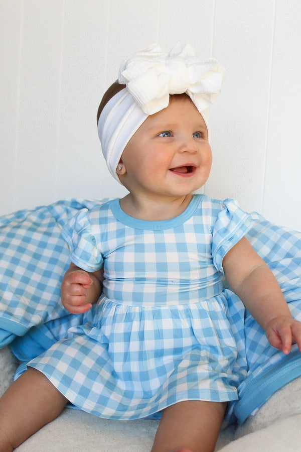 Dream Big Little Co SKY BLUE GINGHAM DREAM BODYSUIT DRESS