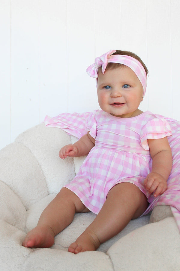 Dream Big Little Co TAFFY PINK GINGHAM DREAM BODYSUIT DRESS