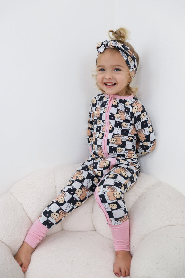 Dream Big Little Co SMILEY CUP OF CHECKERS DREAM ROMPER