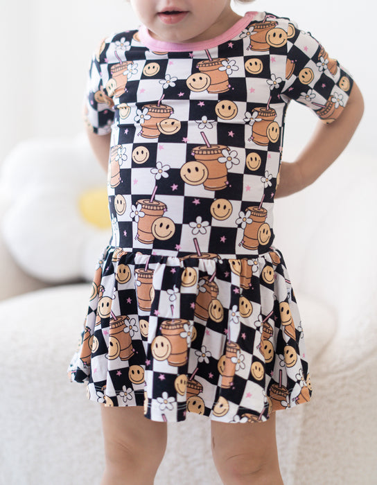 Dream Big Little Co SMILEY CUP OF CHECKERS DREAM BODYSUIT DRESS