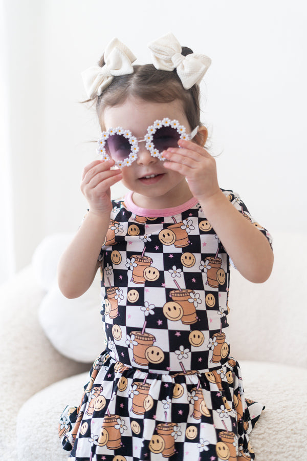 Dream Big Little Co SMILEY CUP OF CHECKERS DREAM BODYSUIT DRESS