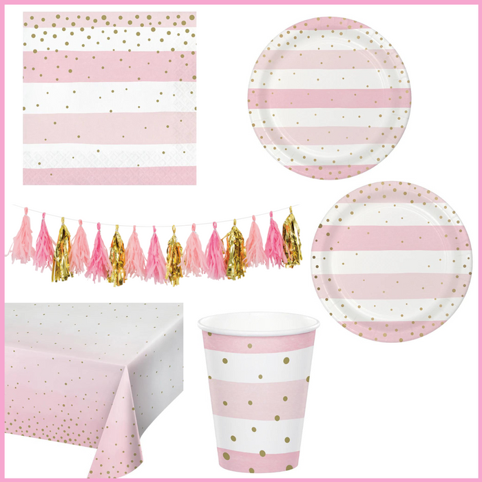 Party Decorations Pink and Gold Birthday Party Kit for 8 (42 Total Items)