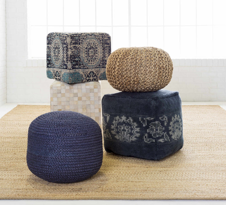 Hauteloom Kaumakani Jute Pouf in Dark Blue