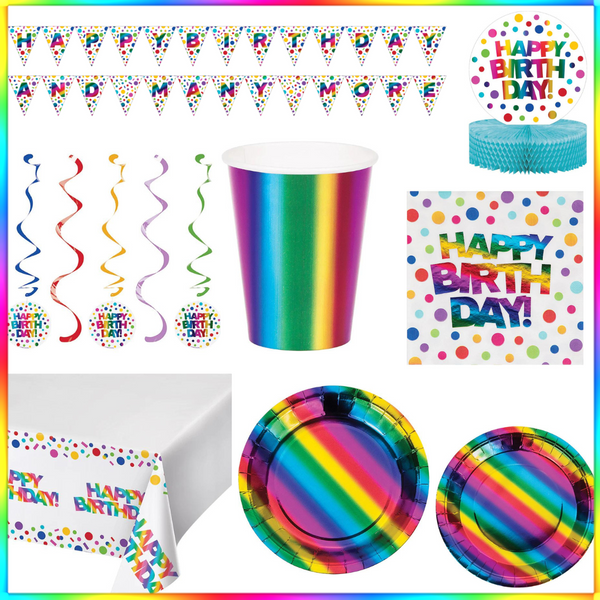 Party Decorations Rainbow Foil Birthday Party Kit for 8 (48 Total Items)