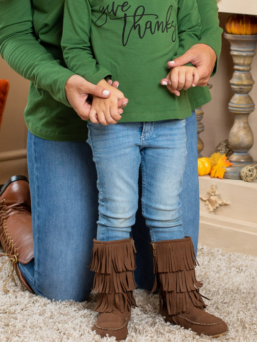 Mia Belle Girls Brown Fringe Boots By Liv and Mia