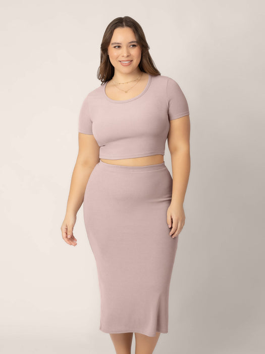 Kindred Bravely Ribbed Bamboo Maternity & Postpartum Midi Skirt | Lilac Stone