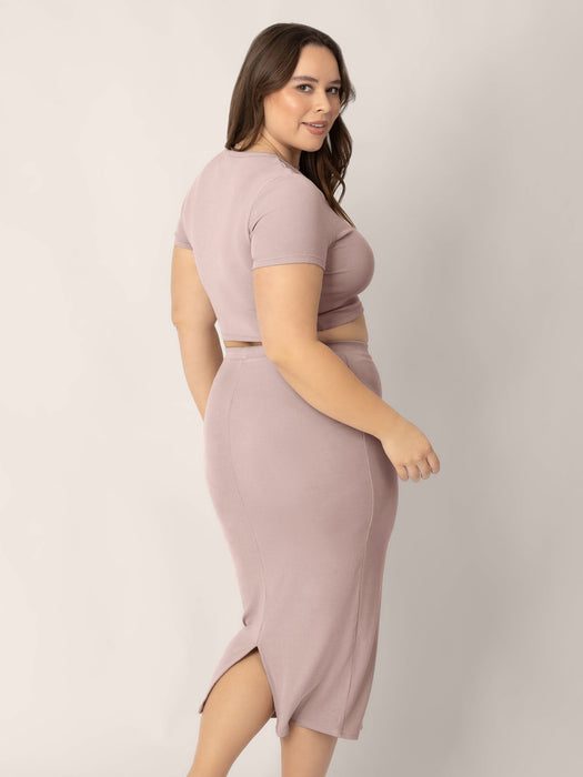 Kindred Bravely Ribbed Bamboo Maternity & Postpartum Midi Skirt | Lilac Stone