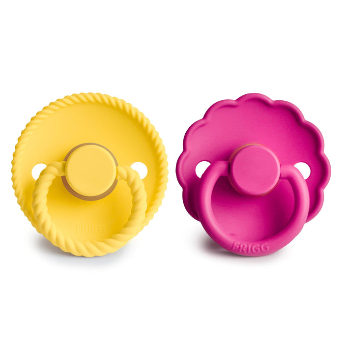 Mushie FRIGG Rope/Daisy Natural Rubber Pacifier (Sunflower/Fuchsia) 2-Pack (6-18 Months)