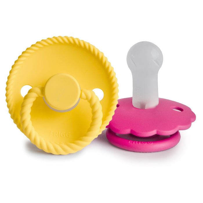 Mushie FRIGG Rope/Daisy Silicone Pacifier (Sunflower/Fuchsia) 2-Pack (6-18 Months)