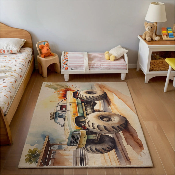 TeepeeJoy Monster Truck Rug for Kids and Nursery Rooms - Big Wheel Bounce