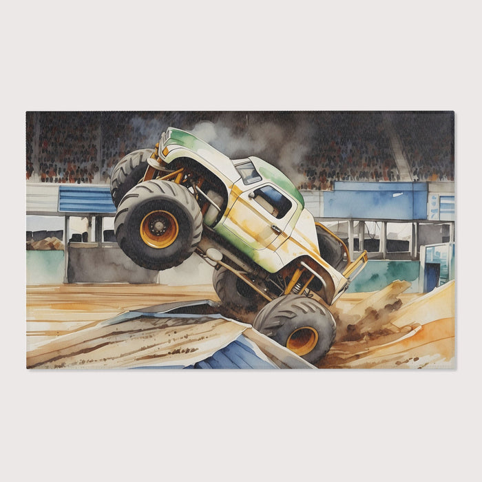 TeepeeJoy Monster Truck Area Rug for Kids and Nursery Rooms - Mighty Mud Hero