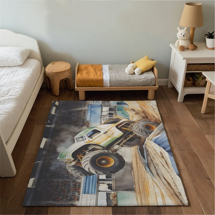 TeepeeJoy Monster Truck Area Rug for Kids and Nursery Rooms - Mighty Mud Hero