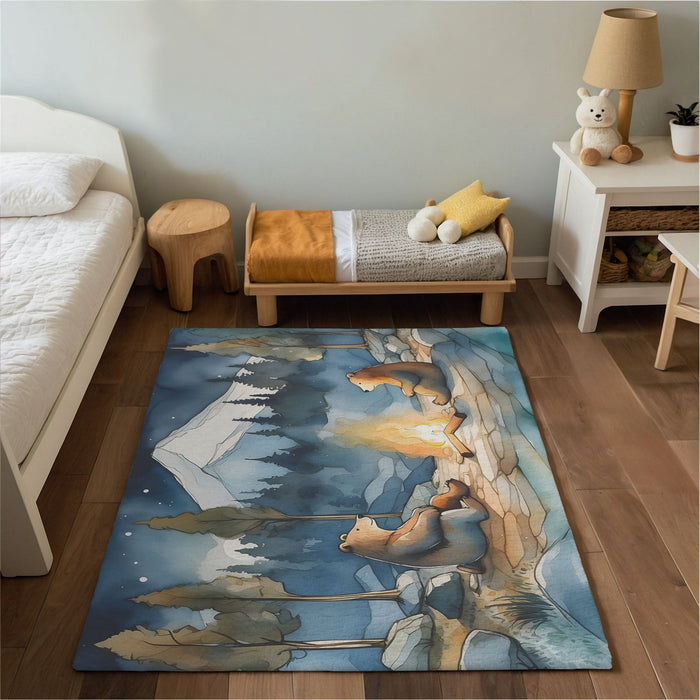 TeepeeJoy Bear Rug for Nursery and Kids Rooms - Bear Bonfire Bash