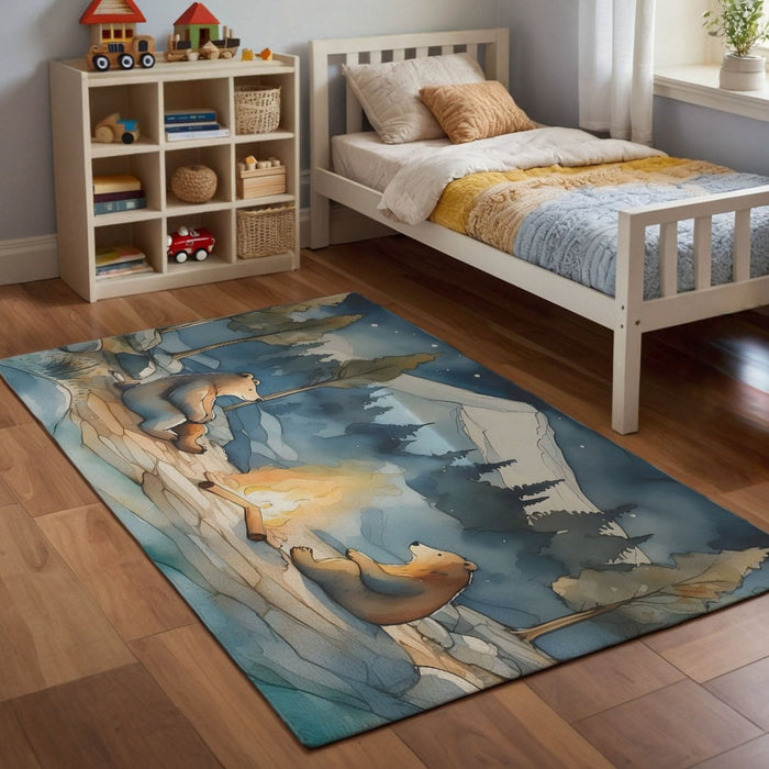 TeepeeJoy Bear Rug for Nursery and Kids Rooms - Bear Bonfire Bash