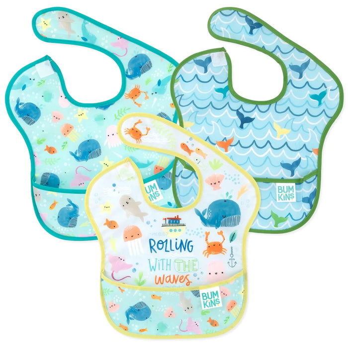 Bumkins SuperBib® 3 Pk: Rolling With The Waves, Whale Tail, Ocean Life